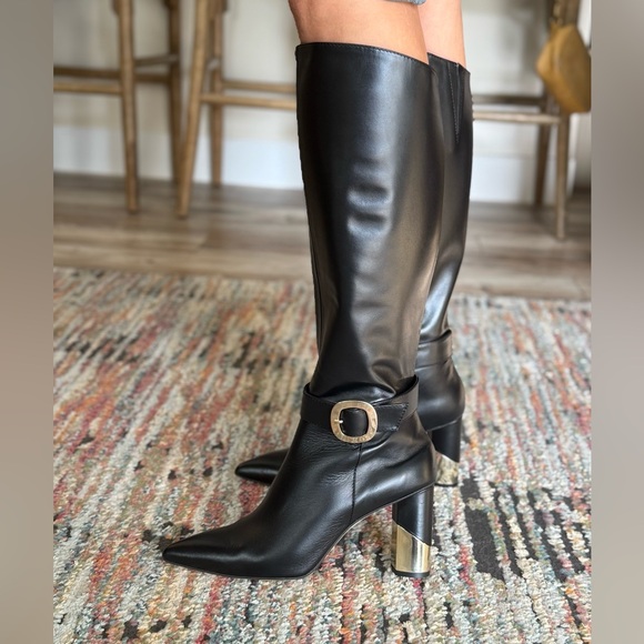 Black Knee High Leather Boots with Gold detail buckle and heel! Soft leather - Picture 6 of 10